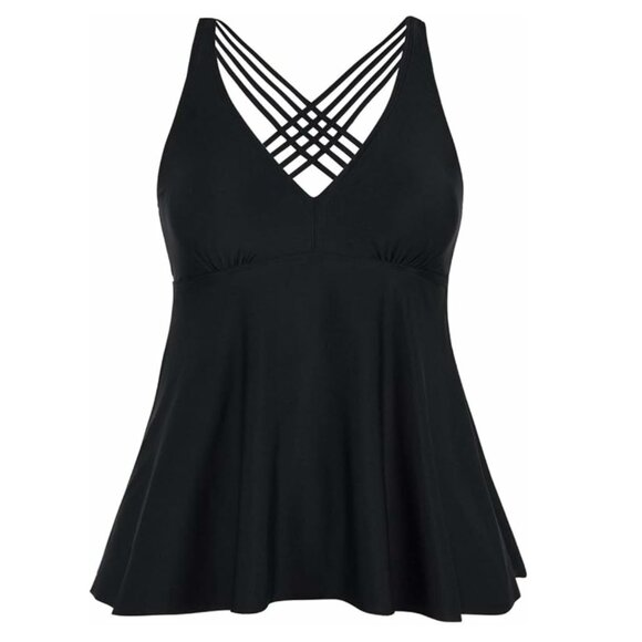 NWT Black Tankini Swimsuit Cross Back Flowy Swim Top - Modest Coverage - Size 16 - Picture 6 of 10